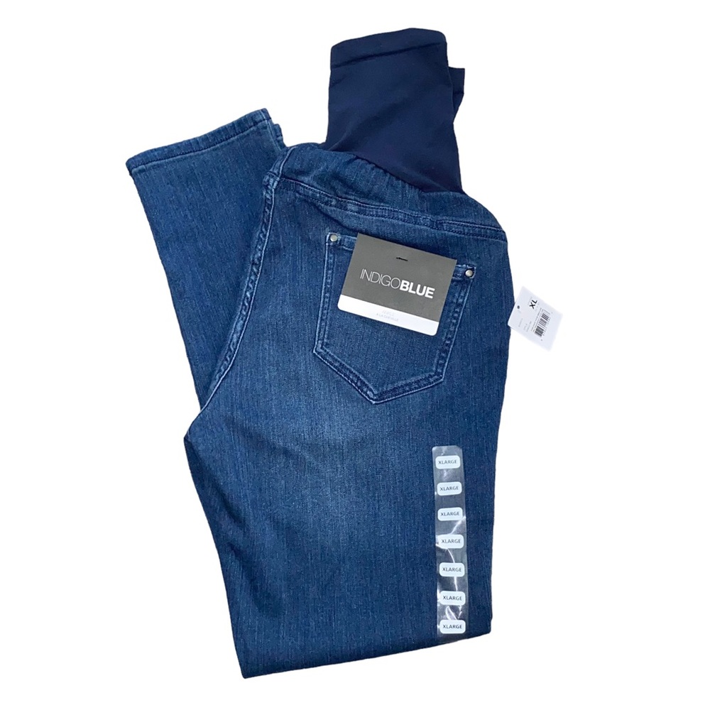 NEW XL Motherhood Maternity Indigo Blue Belly Stretch Ankle Jeans Jeggings